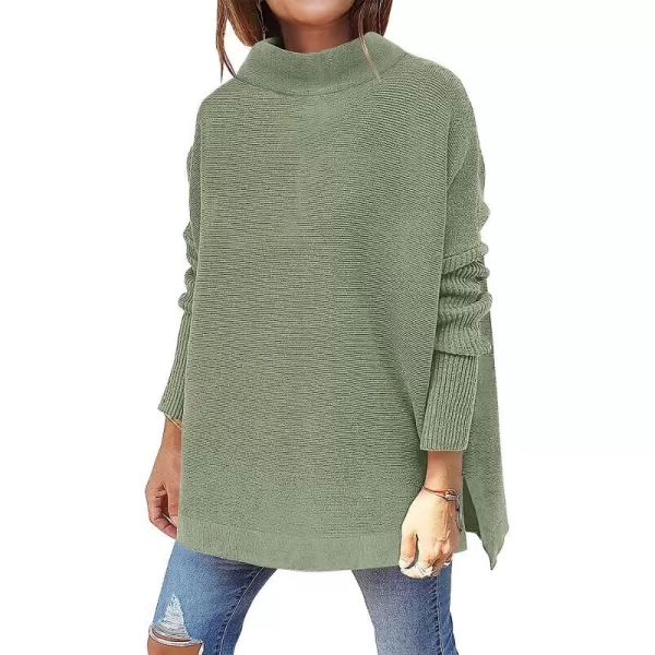 imageANRABESS Womens Turtleneck Oversized Long Batwing Sleeve High Low Spilt Hem Knit Pullover Sweater TopsGreen
