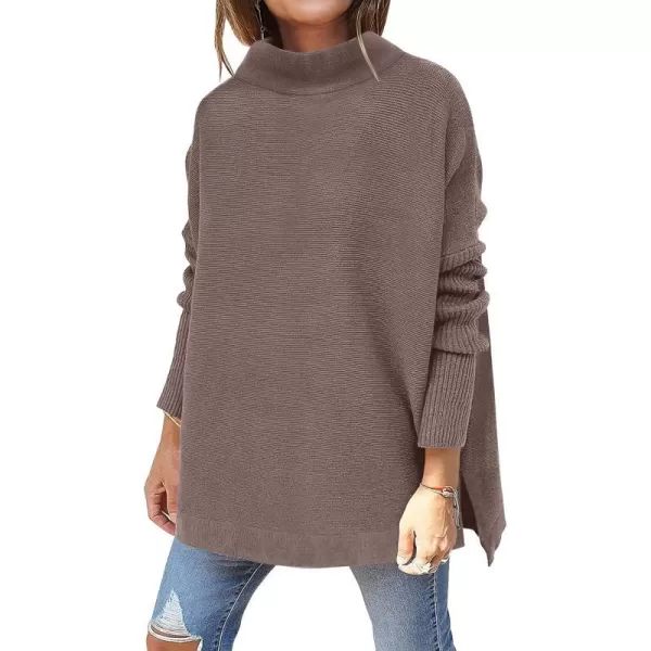 imageANRABESS Womens Turtleneck Oversized Long Batwing Sleeve High Low Spilt Hem Knit Pullover Sweater TopsNutmeg