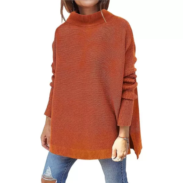 imageANRABESS Womens Turtleneck Oversized Long Batwing Sleeve High Low Spilt Hem Knit Pullover Sweater TopsOrange