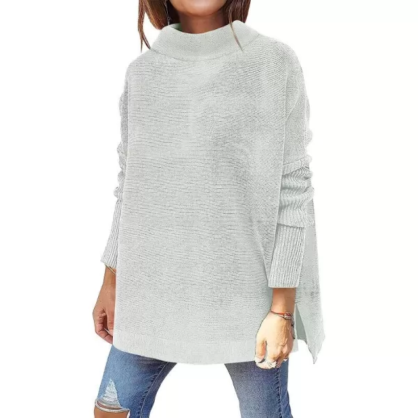 imageANRABESS Womens Turtleneck Oversized Long Batwing Sleeve High Low Spilt Hem Knit Pullover Sweater TopsSilver