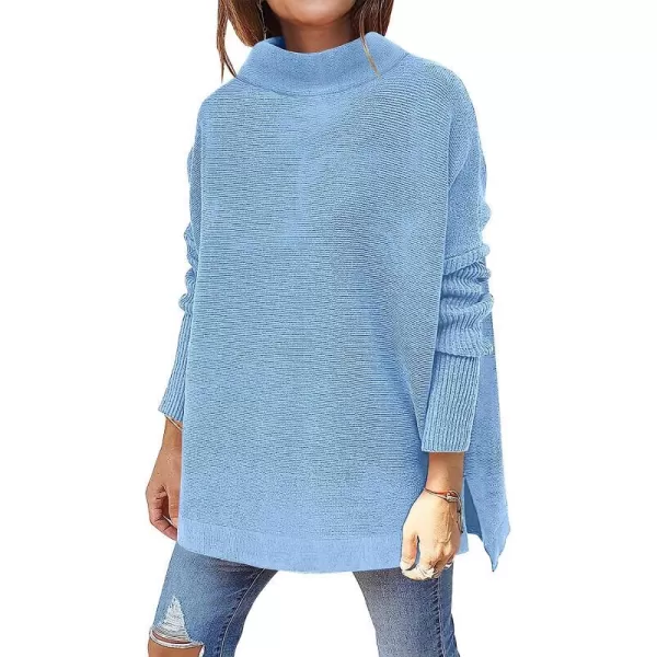 imageANRABESS Womens Turtleneck Oversized Long Batwing Sleeve High Low Spilt Hem Knit Pullover Sweater TopsSky