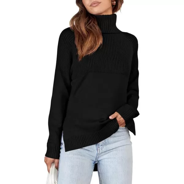 imageANRABESS Womens Turtleneck Oversized Long Sleeve Casual Rib Knit Slit Hem Pullover Sweater TopsBlack
