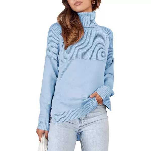 imageANRABESS Womens Turtleneck Oversized Long Sleeve Casual Rib Knit Slit Hem Pullover Sweater TopsBlue