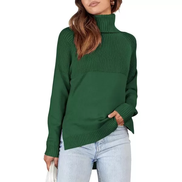 imageANRABESS Womens Turtleneck Oversized Long Sleeve Casual Rib Knit Slit Hem Pullover Sweater TopsGreen