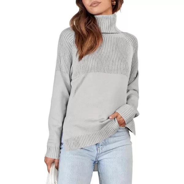 imageANRABESS Womens Turtleneck Oversized Long Sleeve Casual Rib Knit Slit Hem Pullover Sweater TopsSilver