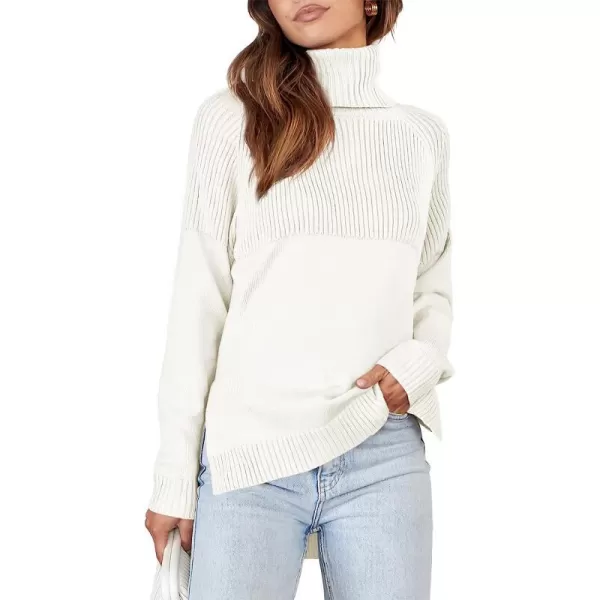 imageANRABESS Womens Turtleneck Oversized Long Sleeve Casual Rib Knit Slit Hem Pullover Sweater TopsWhite
