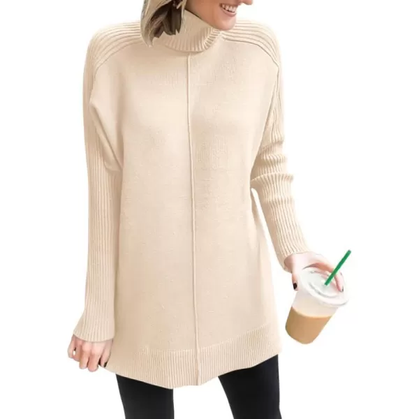 imageANRABESS Womens Turtleneck Oversized Sweaters 2023 Fall Long Sleeve Knit Split Hem Tunic Pullover TopsApricot