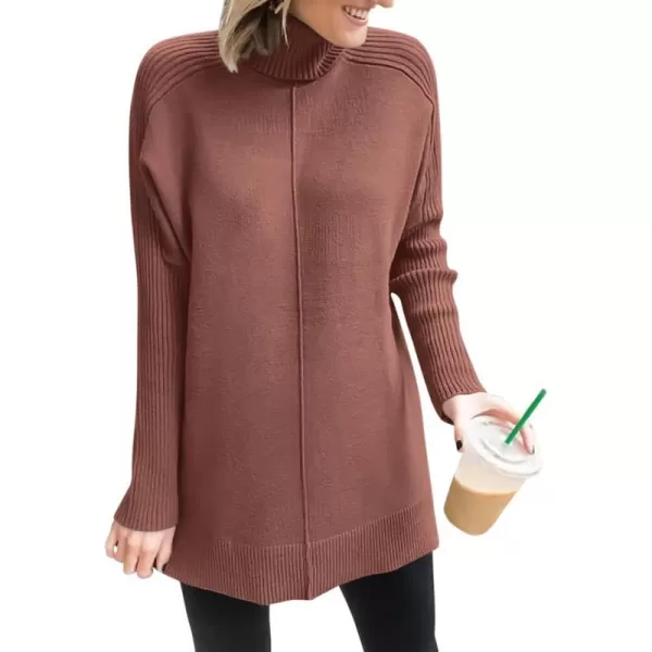 imageANRABESS Womens Turtleneck Oversized Sweaters 2023 Fall Long Sleeve Knit Split Hem Tunic Pullover TopsCoffee