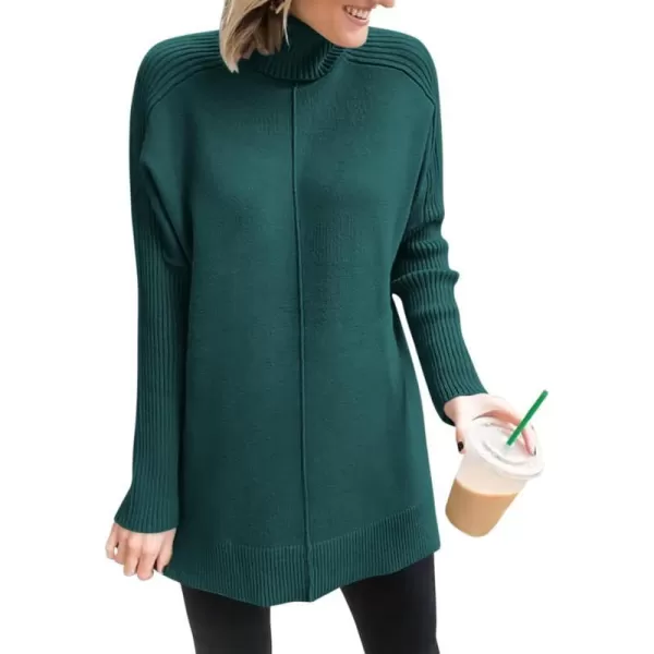 imageANRABESS Womens Turtleneck Oversized Sweaters 2023 Fall Long Sleeve Knit Split Hem Tunic Pullover TopsDeep Green