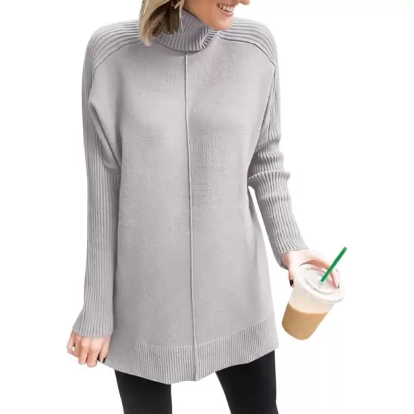 imageANRABESS Womens Turtleneck Oversized Sweaters 2023 Fall Long Sleeve Knit Split Hem Tunic Pullover TopsGray