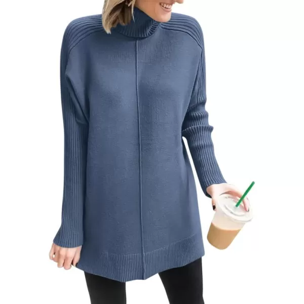 imageANRABESS Womens Turtleneck Oversized Sweaters 2023 Fall Long Sleeve Knit Split Hem Tunic Pullover TopsIndigo