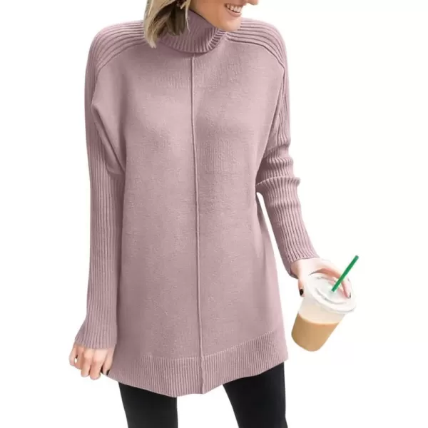 imageANRABESS Womens Turtleneck Oversized Sweaters 2023 Fall Long Sleeve Knit Split Hem Tunic Pullover TopsRed Apricot