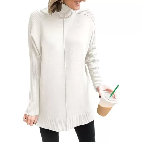 imageANRABESS Womens Turtleneck Oversized Sweaters 2023 Fall Long Sleeve Knit Split Hem Tunic Pullover TopsWhite