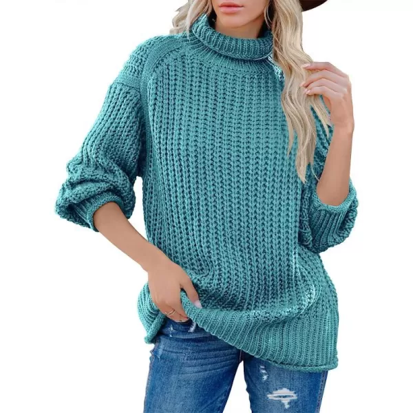 imageANRABESS Womens Turtleneck Oversized Sweaters Batwing Long Sleeve Pullover Loose Chunky Knit Tops1blue