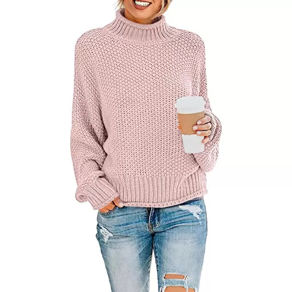 imageANRABESS Womens Turtleneck Oversized Sweaters Batwing Long Sleeve Pullover Loose Chunky Knit TopsPink