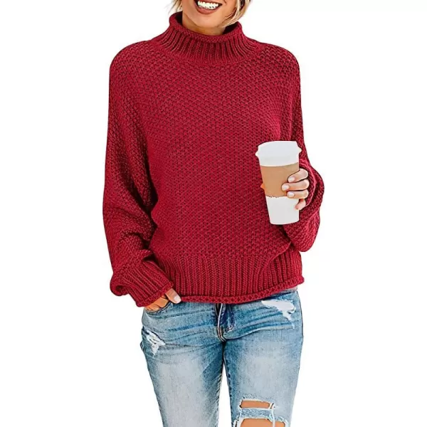imageANRABESS Womens Turtleneck Oversized Sweaters Batwing Long Sleeve Pullover Loose Chunky Knit TopsRed