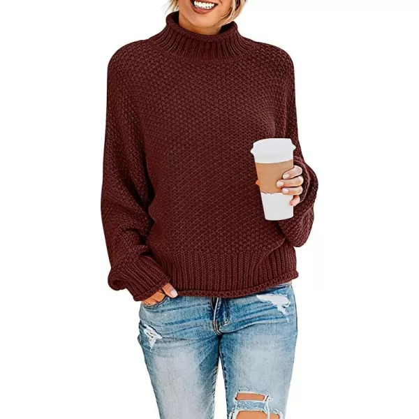 imageANRABESS Womens Turtleneck Oversized Sweaters Batwing Long Sleeve Pullover Loose Chunky Knit TopsWine Red