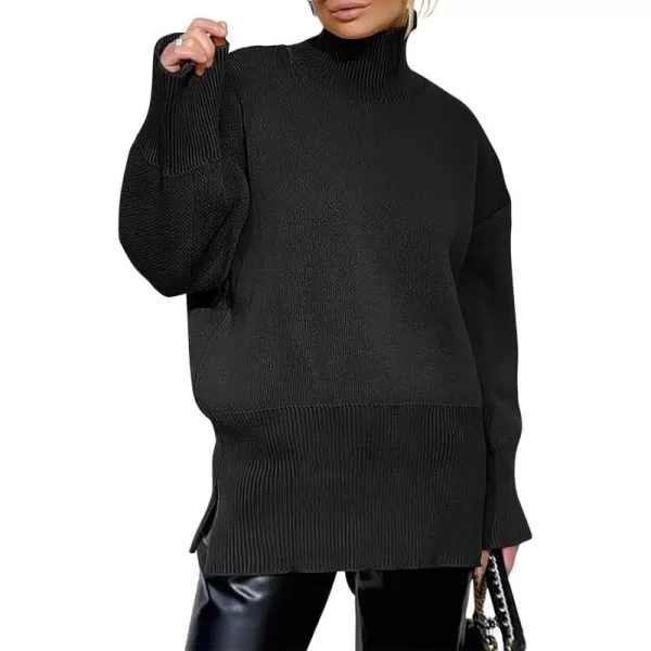 imageANRABESS Womens Turtleneck Oversized Sweaters Long Sleeve Chunky Side Slit Tunic Pullover Sweater Knit TopsBlack