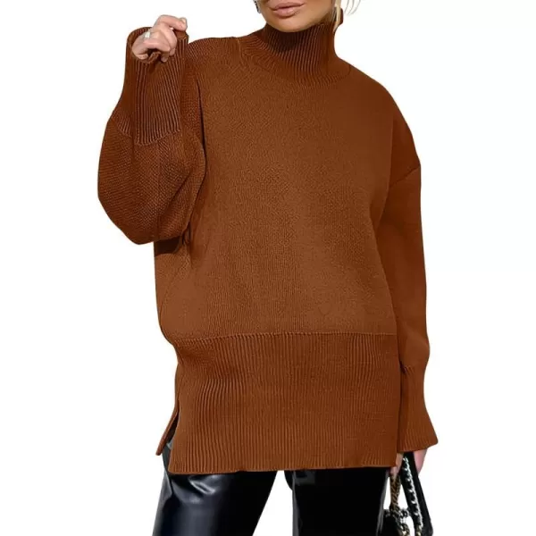 imageANRABESS Womens Turtleneck Oversized Sweaters Long Sleeve Chunky Side Slit Tunic Pullover Sweater Knit TopsBrown