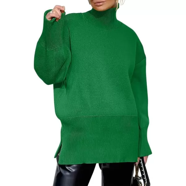imageANRABESS Womens Turtleneck Oversized Sweaters Long Sleeve Chunky Side Slit Tunic Pullover Sweater Knit TopsGreen