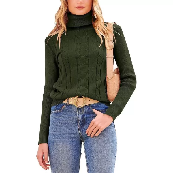 imageANRABESS Womens Turtleneck Sweaters Long Sleeve Cable Knit Pullover Sweaters TopArmy Green