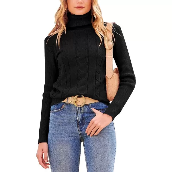 imageANRABESS Womens Turtleneck Sweaters Long Sleeve Cable Knit Pullover Sweaters TopBlack