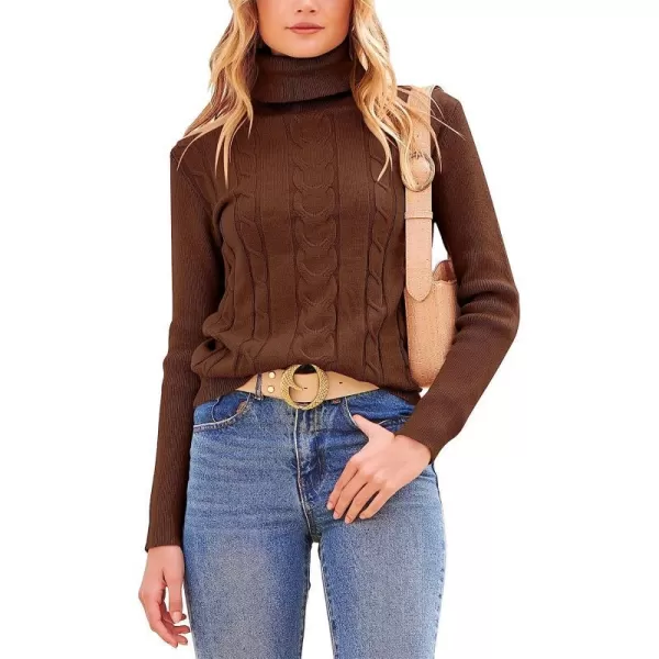 imageANRABESS Womens Turtleneck Sweaters Long Sleeve Cable Knit Pullover Sweaters TopBrown