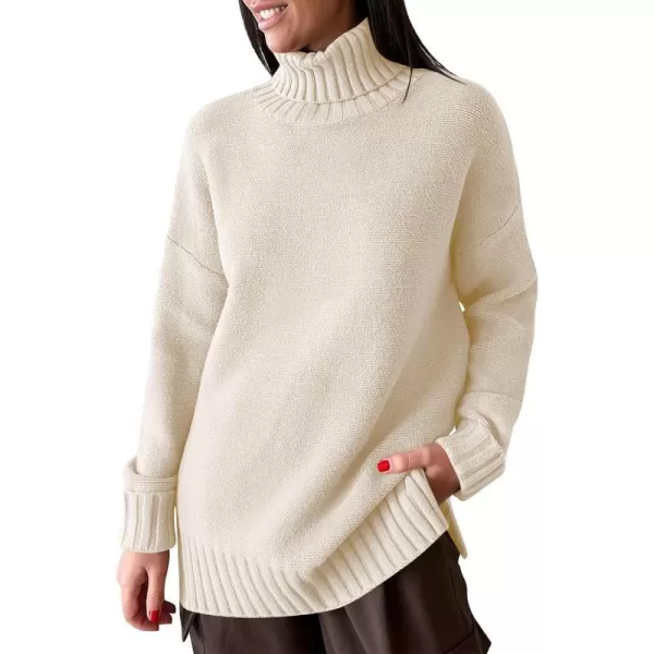 imageANRABESS Womens Turtleneck Sweaters Oversized Long Sleeve Split Hem Chunky Knit Casual Pullover Sweater Tops JumperApricot