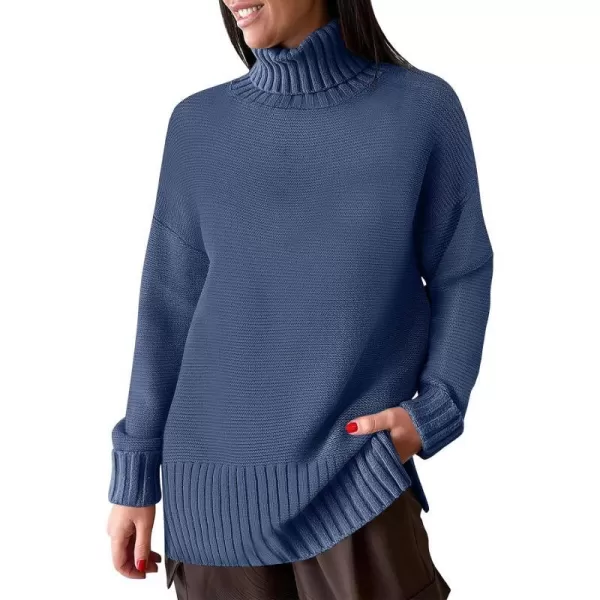 imageANRABESS Womens Turtleneck Sweaters Oversized Long Sleeve Split Hem Chunky Knit Casual Pullover Sweater Tops JumperDusty Blue