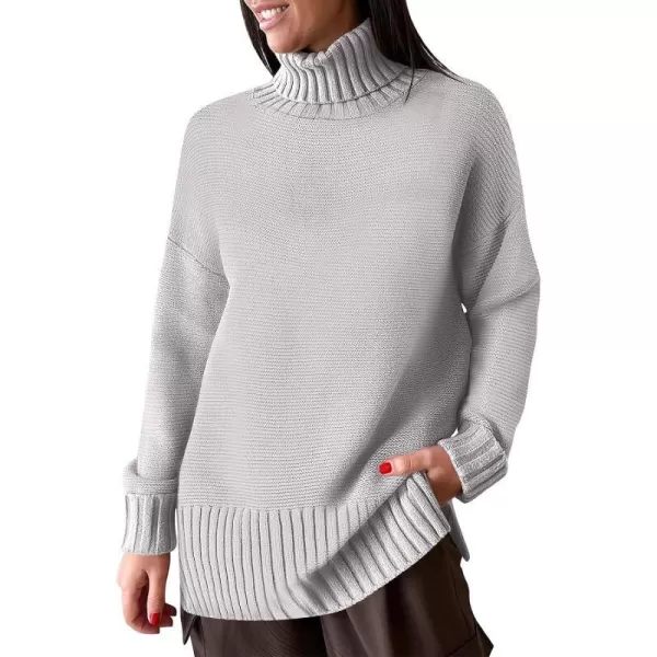 imageANRABESS Womens Turtleneck Sweaters Oversized Long Sleeve Split Hem Chunky Knit Casual Pullover Sweater Tops JumperGray