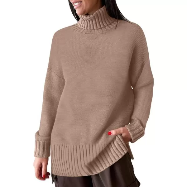 imageANRABESS Womens Turtleneck Sweaters Oversized Long Sleeve Split Hem Chunky Knit Casual Pullover Sweater Tops JumperKhaki