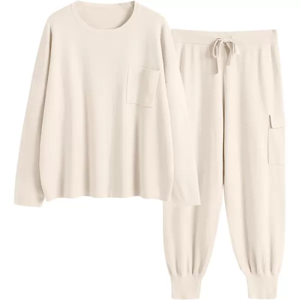 imageANRABESS Womens Two Piece Outfits Knit Sweater Sets Long Sleeve Pullover Tops Cargo Jogger Pants Lounge Matching SetsApricot