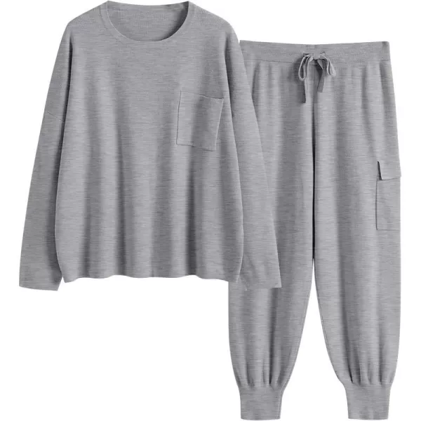 imageANRABESS Womens Two Piece Outfits Knit Sweater Sets Long Sleeve Pullover Tops Cargo Jogger Pants Lounge Matching SetsDark Grey