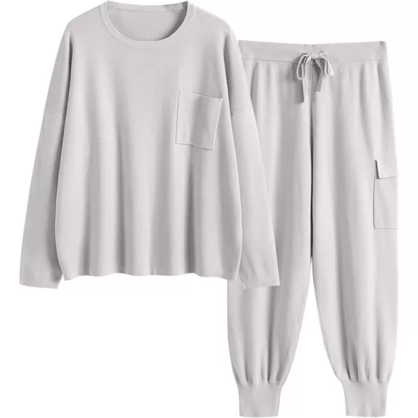 imageANRABESS Womens Two Piece Outfits Knit Sweater Sets Long Sleeve Pullover Tops Cargo Jogger Pants Lounge Matching SetsGrey