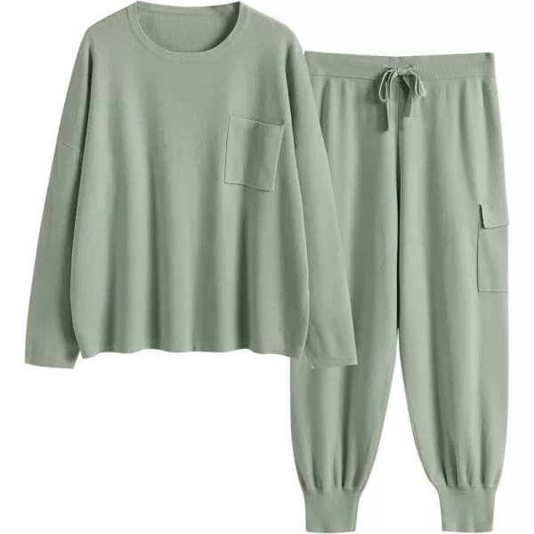 imageANRABESS Womens Two Piece Outfits Knit Sweater Sets Long Sleeve Pullover Tops Cargo Jogger Pants Lounge Matching SetsMint
