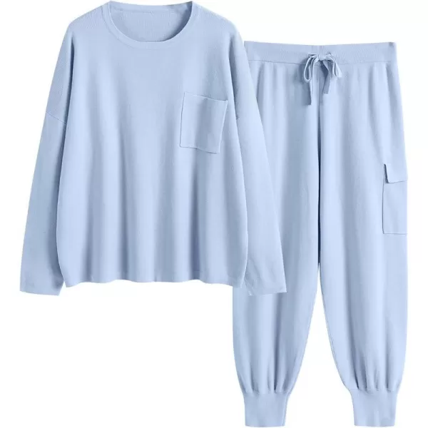 imageANRABESS Womens Two Piece Outfits Knit Sweater Sets Long Sleeve Pullover Tops Cargo Jogger Pants Lounge Matching SetsSky Blue