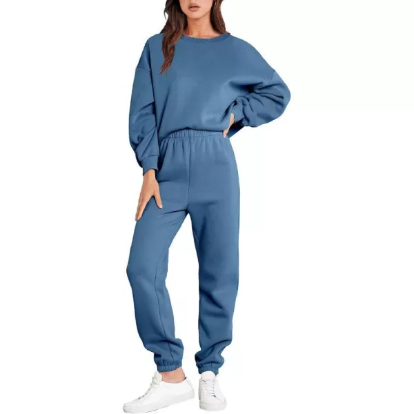 imageANRABESS Womens Two Piece Outfits Long Sleeve Crewneck Sweatsuit with Jogger Pants Lounge Sets with PocketsBlue