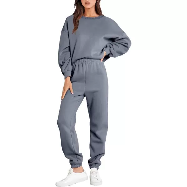 imageANRABESS Womens Two Piece Outfits Long Sleeve Crewneck Sweatsuit with Jogger Pants Lounge Sets with PocketsDark Grey