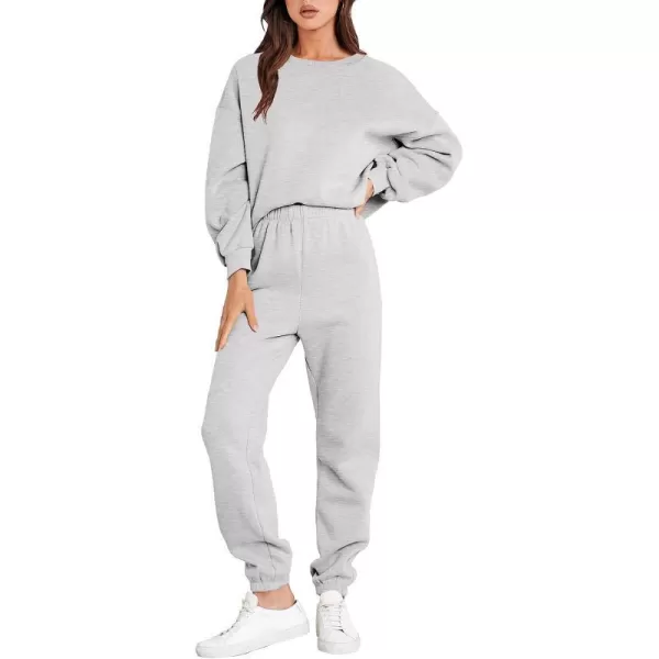 imageANRABESS Womens Two Piece Outfits Long Sleeve Crewneck Sweatsuit with Jogger Pants Lounge Sets with PocketsGrey