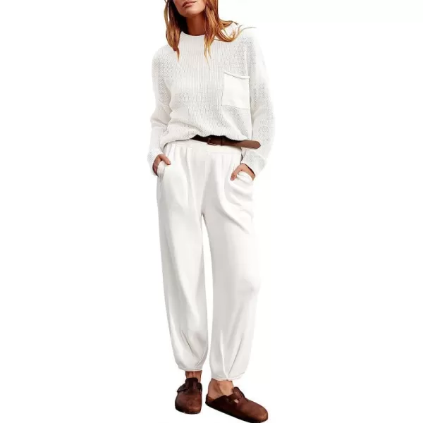 imageANRABESS Womens Two Piece Outfits Long Sleeve Knit Top Fall Sweater Set Oversized Pants Tracksuit Lounge SetsWhite