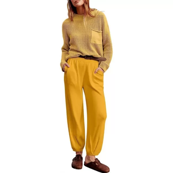 imageANRABESS Womens Two Piece Outfits Long Sleeve Knit Top Fall Sweater Set Oversized Pants Tracksuit Lounge SetsYellow