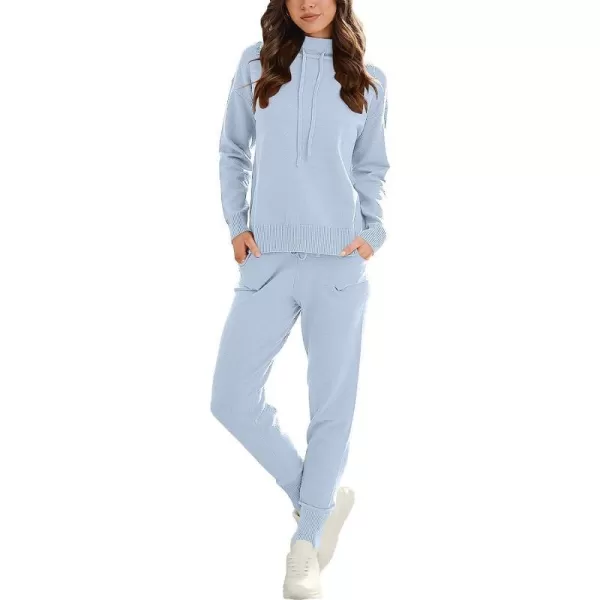 imageANRABESS Womens Two Piece Outfits Long Sleeve Turtleneck Pullover Top amp Drawstring Pants Sweatsuit Lounge SetLight Blue
