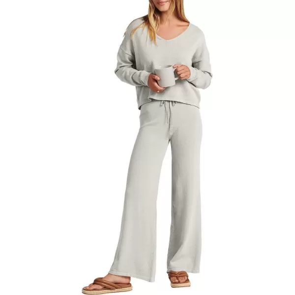 imageANRABESS Womens Two Piece Outfits Long Sleeve V Neck Crop Top with High Waist Wide Leg Pants Sweater Sets Lounge WearGray