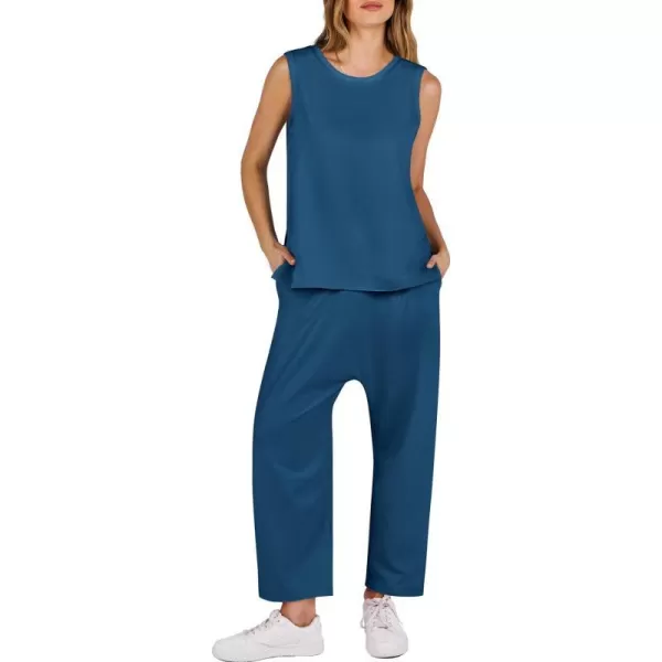 imageANRABESS Womens Two Piece Outfits Sleeveless Top  Harem Cropped Pants Matching Lounge Summer Sets 2024 Fashion ClothesDeep Blue