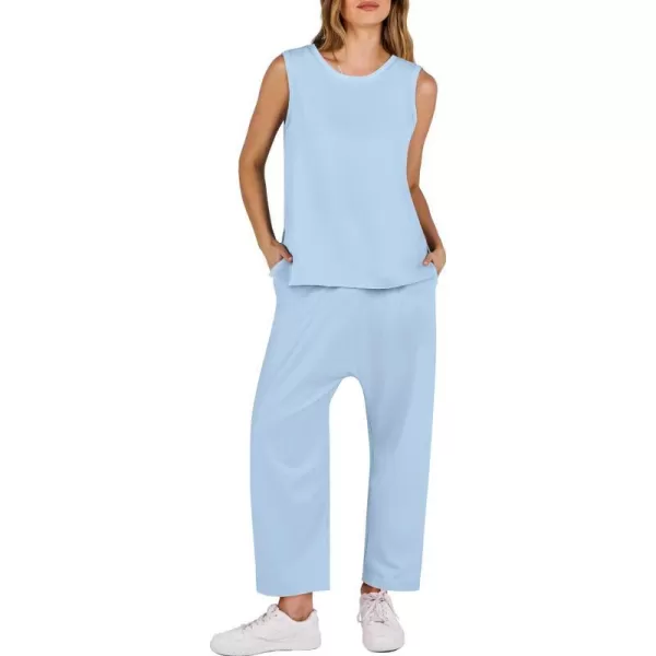 imageANRABESS Womens Two Piece Outfits Sleeveless Top  Harem Cropped Pants Matching Lounge Summer Sets 2024 Fashion ClothesLight Blue