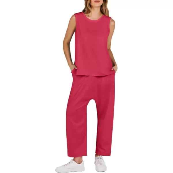 imageANRABESS Womens Two Piece Outfits Sleeveless Top  Harem Cropped Pants Matching Lounge Summer Sets 2024 Fashion ClothesRed