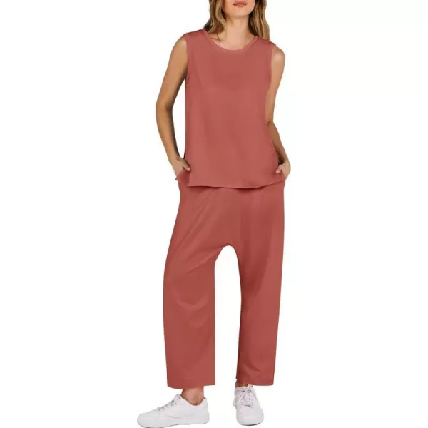imageANRABESS Womens Two Piece Outfits Sleeveless Top  Harem Cropped Pants Matching Lounge Summer Sets 2024 Fashion ClothesRust