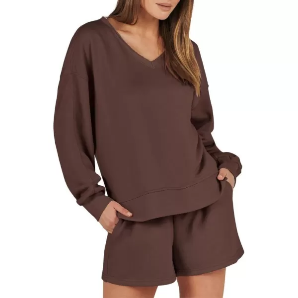 imageANRABESS Womens Two Piece Outfits Sweat Lounge Short Set Long Sleeve Gym Sweatsuit Tracksuit 2024 Spring ClothesBrown