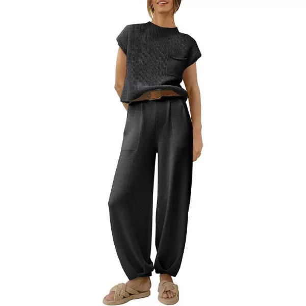 imageANRABESS Womens Two Piece Outfits Sweater Sets Knit Pullover Tops and High Waisted Pants Tracksuit Lounge SetsBlack