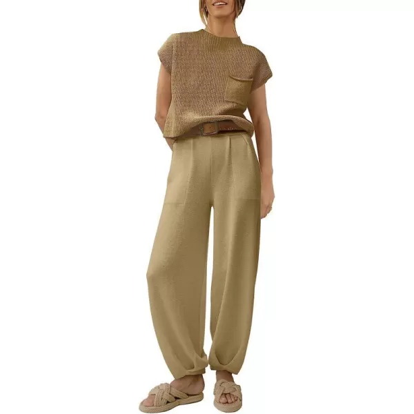imageANRABESS Womens Two Piece Outfits Sweater Sets Knit Pullover Tops and High Waisted Pants Tracksuit Lounge SetsBrown